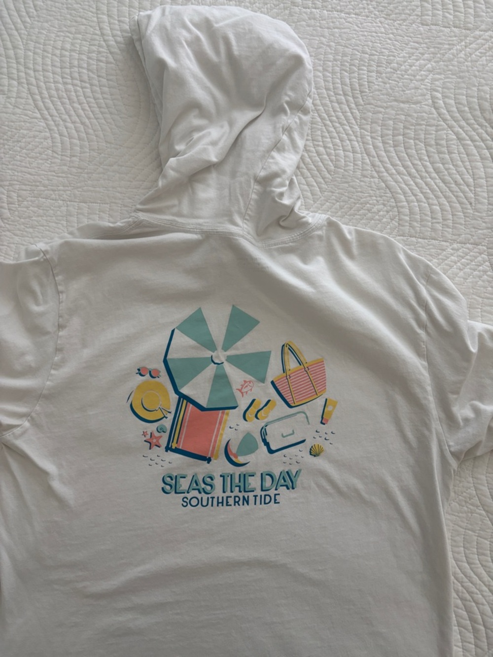 Southern Tide White Long Sleeve Pocket Tee with Pink & Teal Sunglasses Logo - Picture 4 of 5